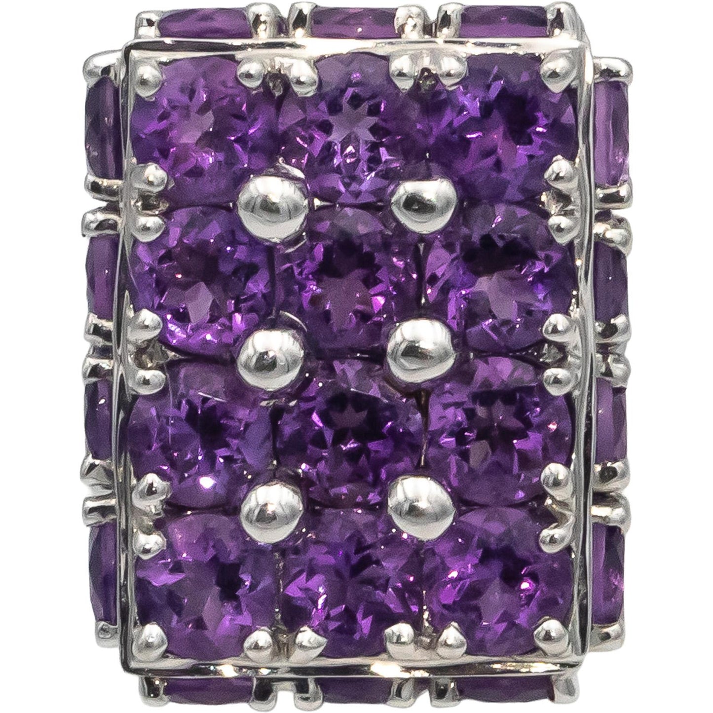 18k White Gold Round Cut Amethyst Cluster Cocktail Ring 6.18CTW Size 7