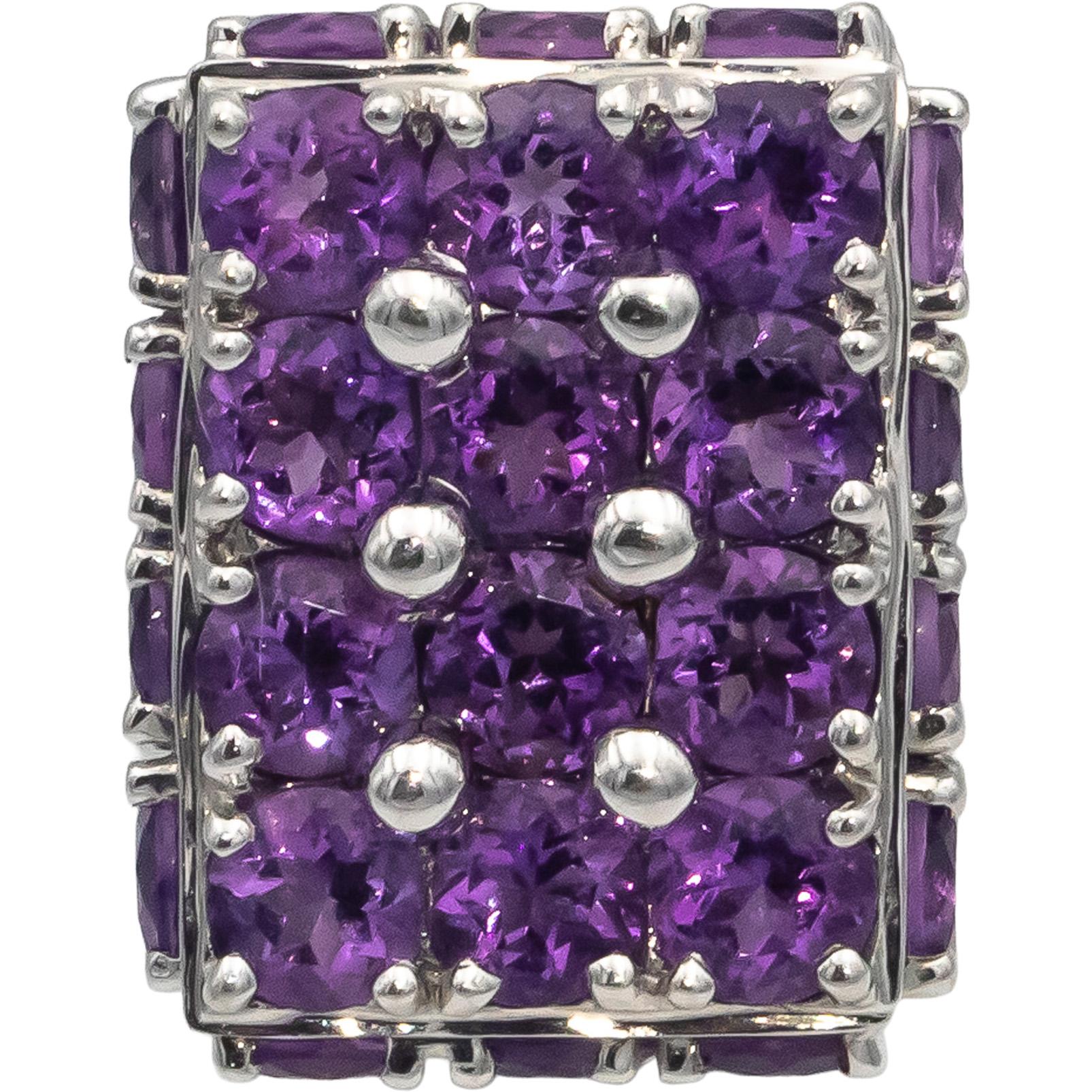 18k White Gold Round Cut Amethyst Cluster Cocktail Ring 6.18CTW Size 7