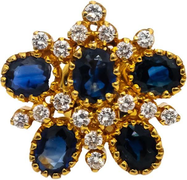 18k Yellow Gold VS Round Diamond & Oval Sapphire Screw Back Stud Earrings 2.85CT