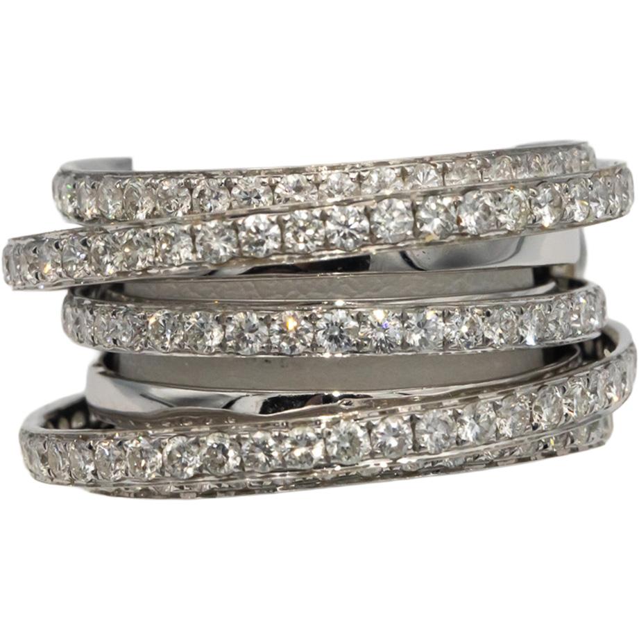 18k White Gold VS Round Diamond Jumbo Multi Band Ring 4.50CTW Size 8