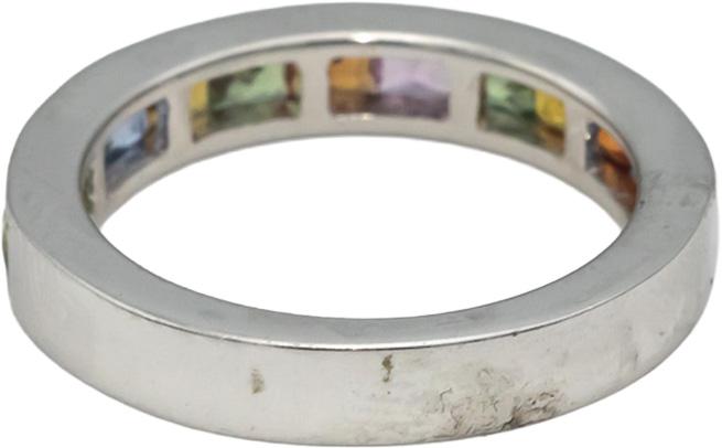 18k White Gold Square Rainbow Sapphire Channel Set Band Ring 1.78CTW Size 7
