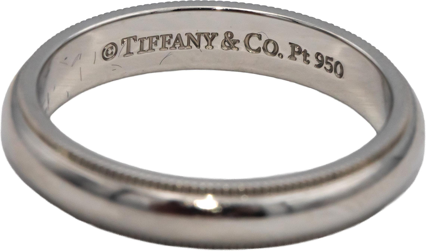 TIFFANY & CO. Platinum Classic Milgrain Wedding Band Ring Size 8.75 w/ Box