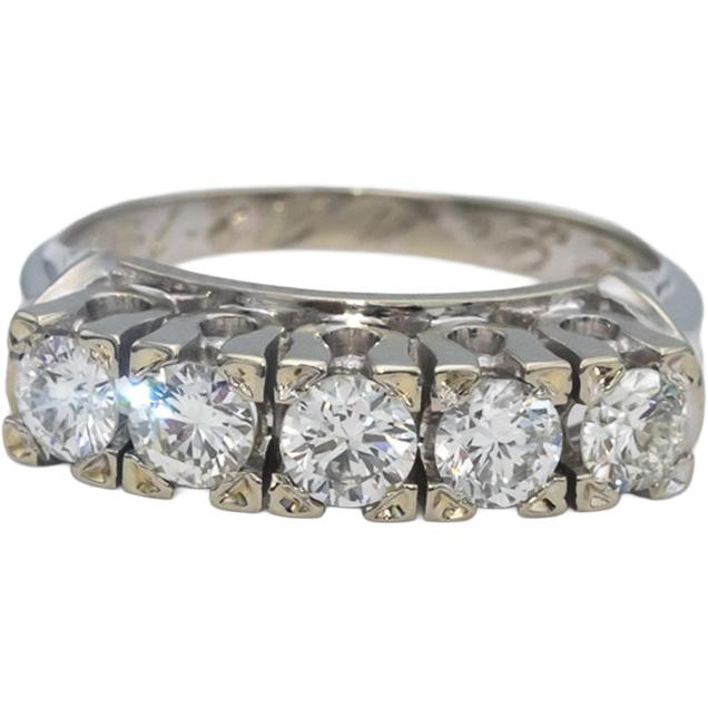 Vintage Antique 18k White Gold Round Diamond Five-Stone Band Ring 0.75CT Size 5