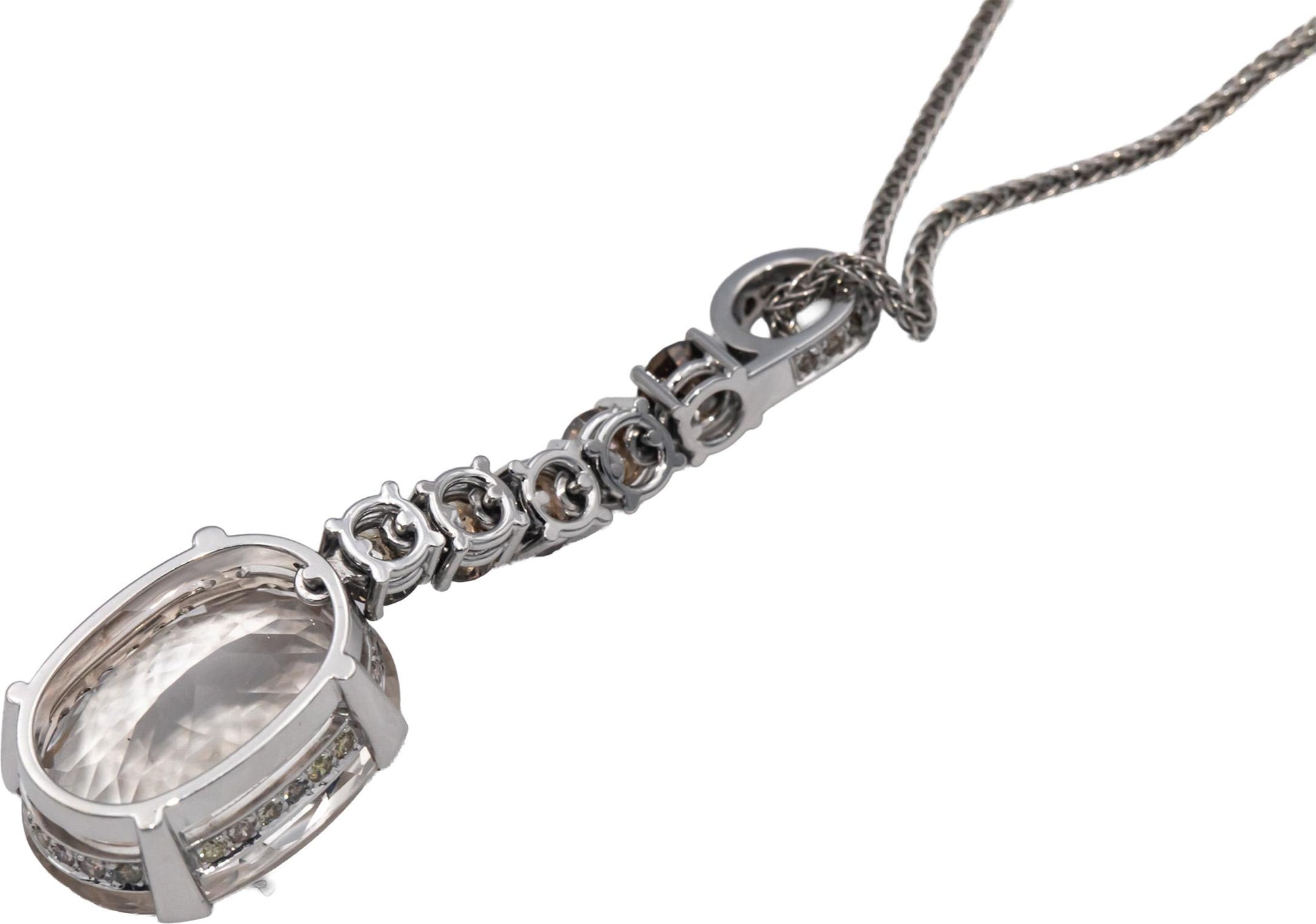 18k White Gold White Topaz and Diamond Dangle Pendant Necklace 22.10CTW