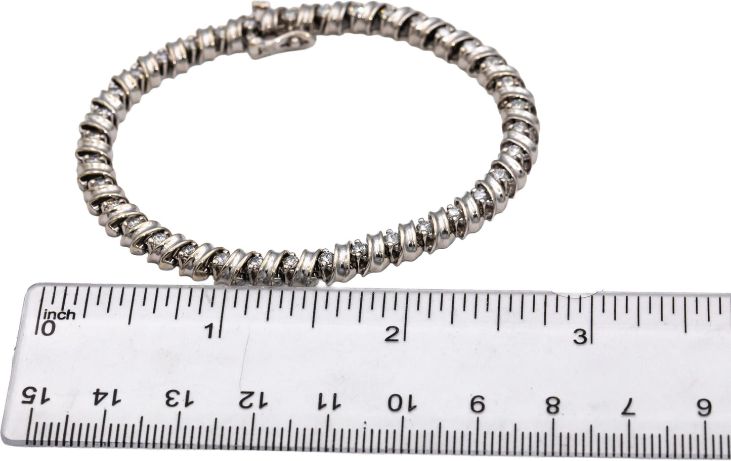 14k White Gold Round Diamond Fancy Link Tennis Bracelet 1.80CT