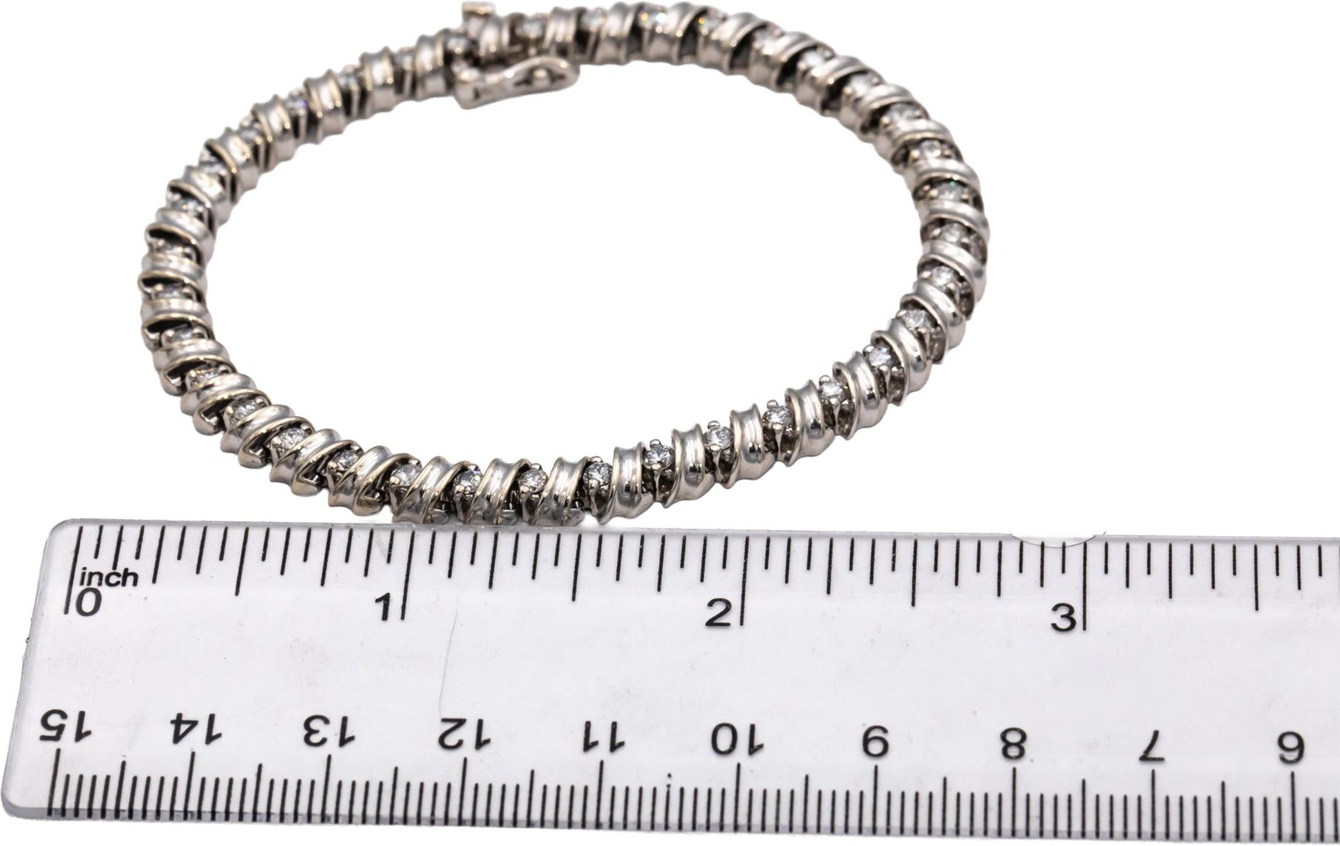 14k White Gold Round Diamond Fancy Link Tennis Bracelet 1.80CT