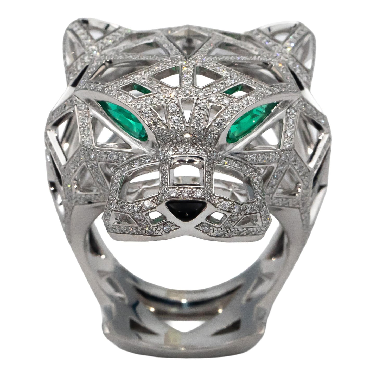 CARTIER 18k White Gold Panthere De Cartier Diamond Gemstone Ring $90,500 Retail