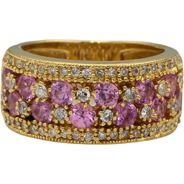 EFFY 14k Yellow Gold Pink Sapphire and Diamond Band Ring 1.20CTW Size 6