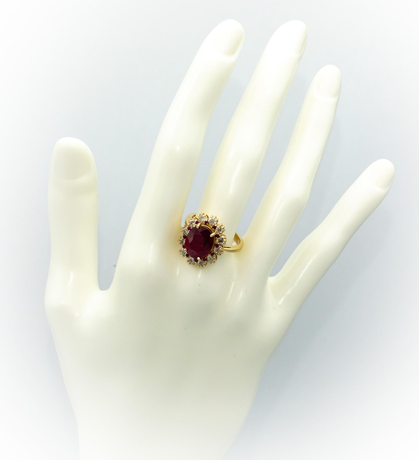 GIA Certified 14k Yellow Gold Diamond & Manufactured Ruby Ring 5.0CT Size 7