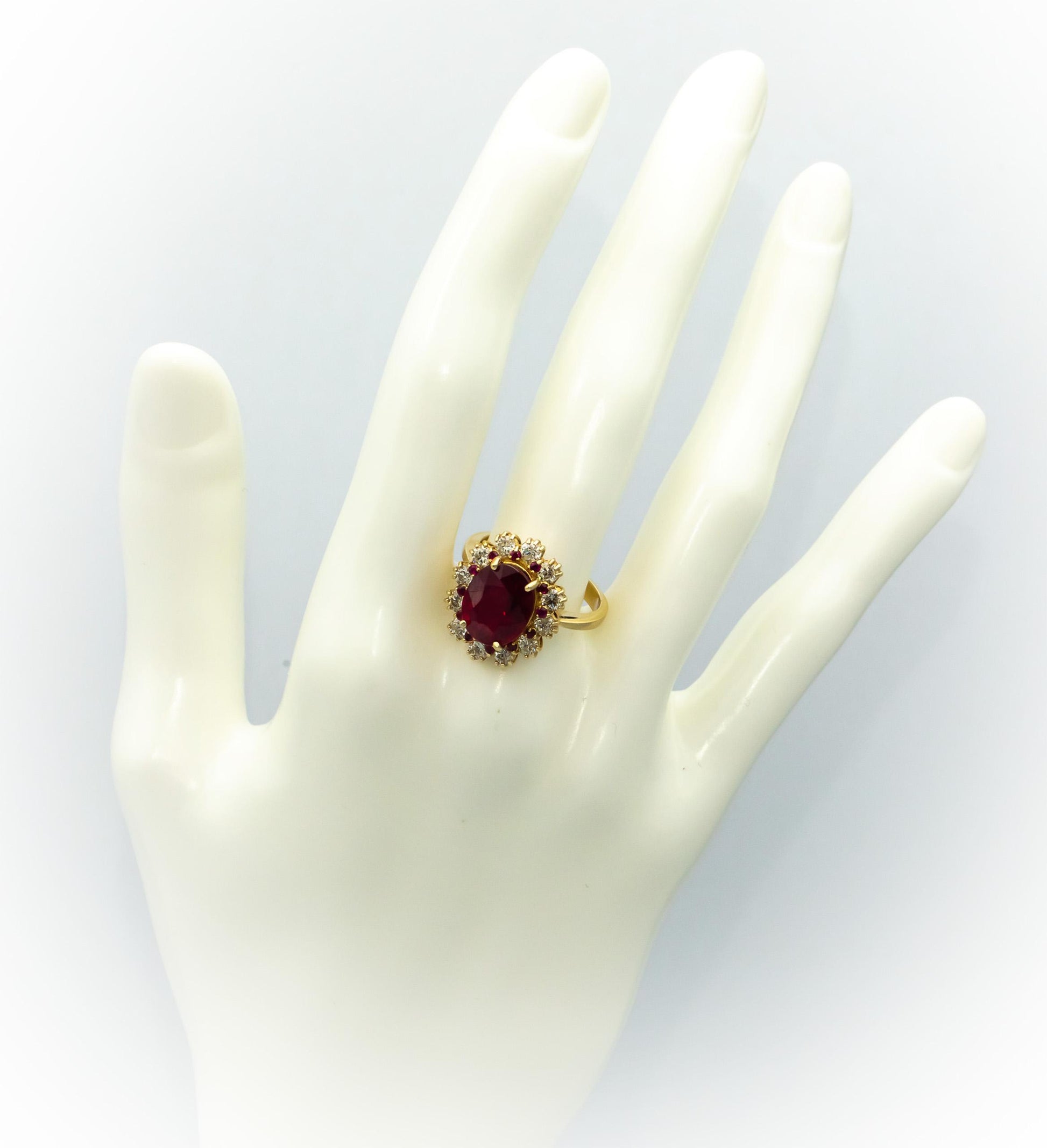 GIA Certified 14k Yellow Gold Diamond & Manufactured Ruby Ring 5.0CT Size 7