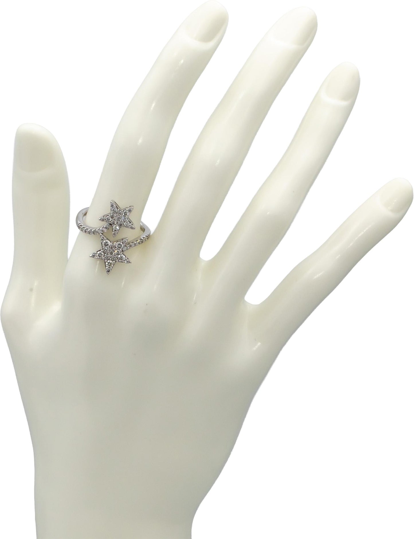 10k White Gold Round Diamond Cluster Star Bypass Ring 0.75CT Size 7