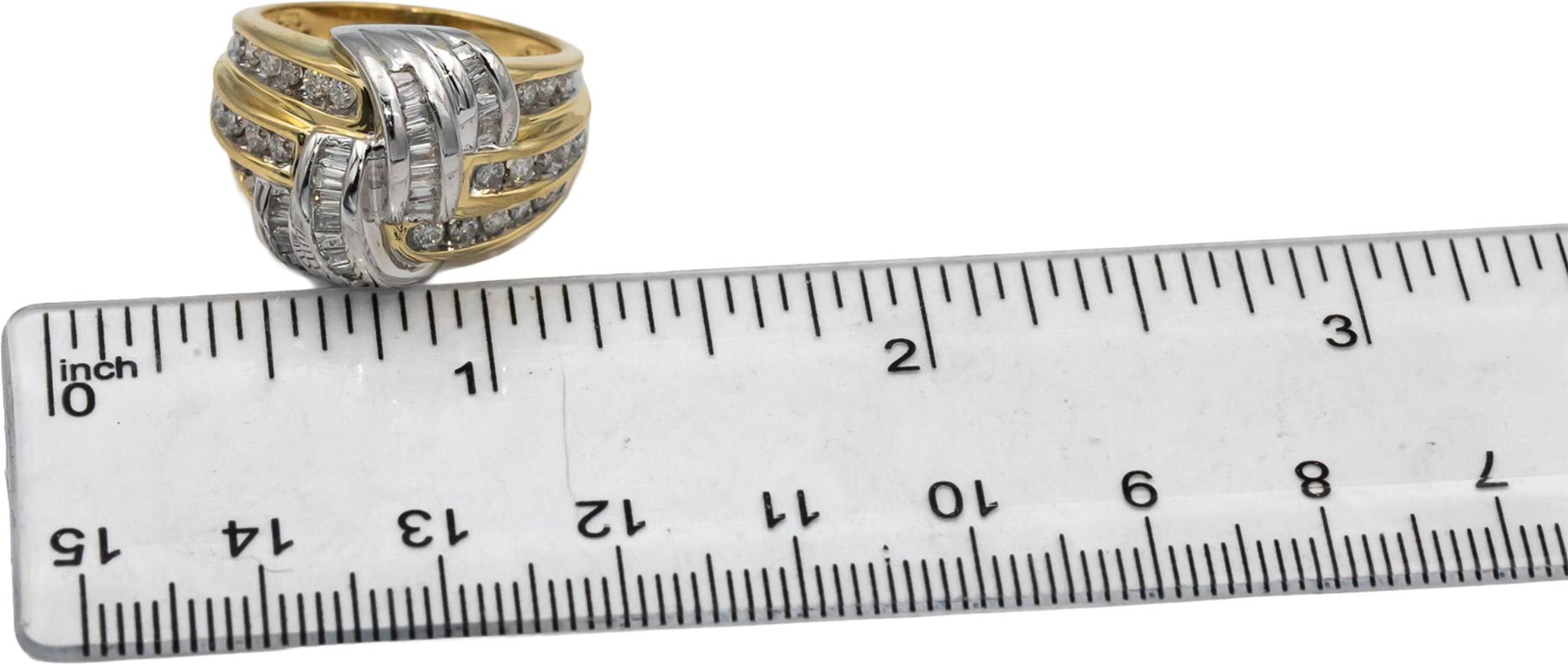 14k Yellow & White Gold Round & Baguette Diamond Cocktail Ring 1.0CT Size 7.5
