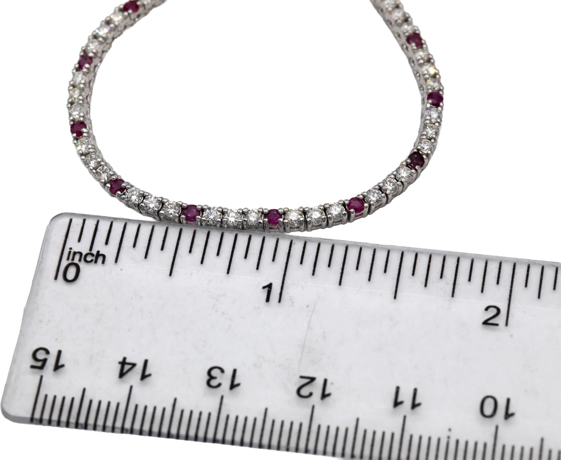 14k White Gold VS Round Diamond and Ruby Tennis Necklace 7.33CTW