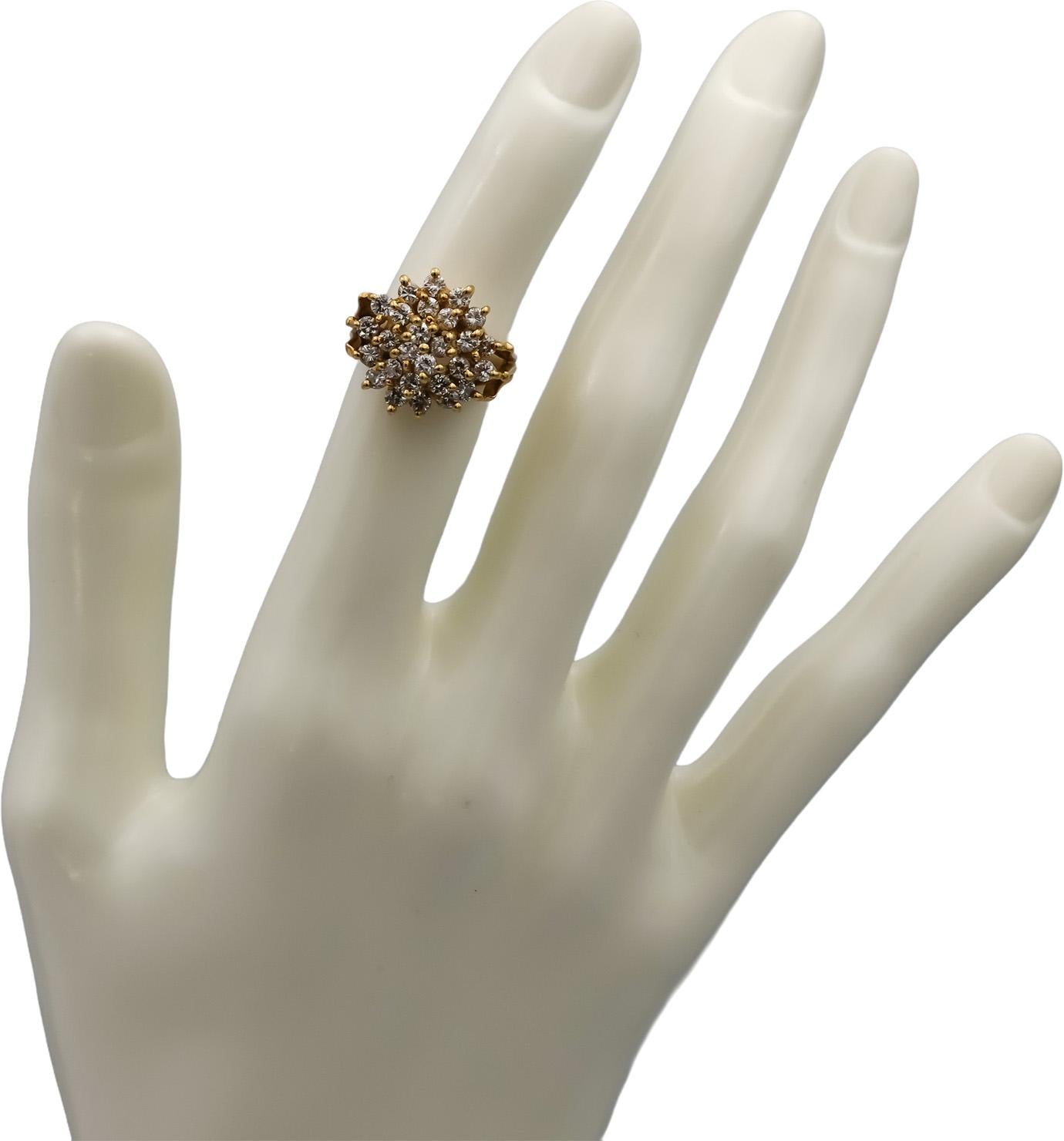14k Yellow Gold Round Diamond Cluster Cocktail Ring 1.0CT Size 4.5