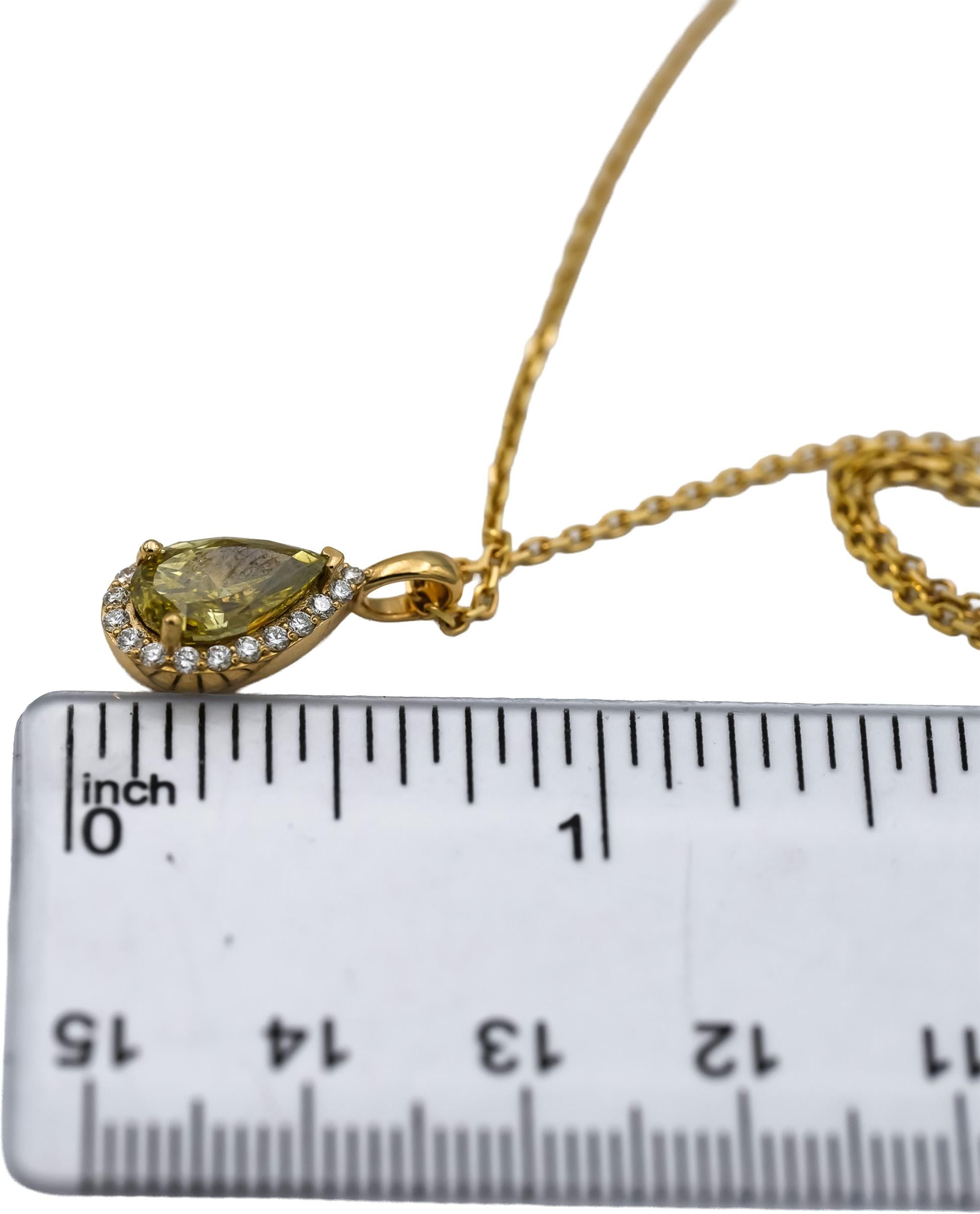18k & 14k Yellow Gold Pear and Round Diamond Pendant Necklace 1.78CT
