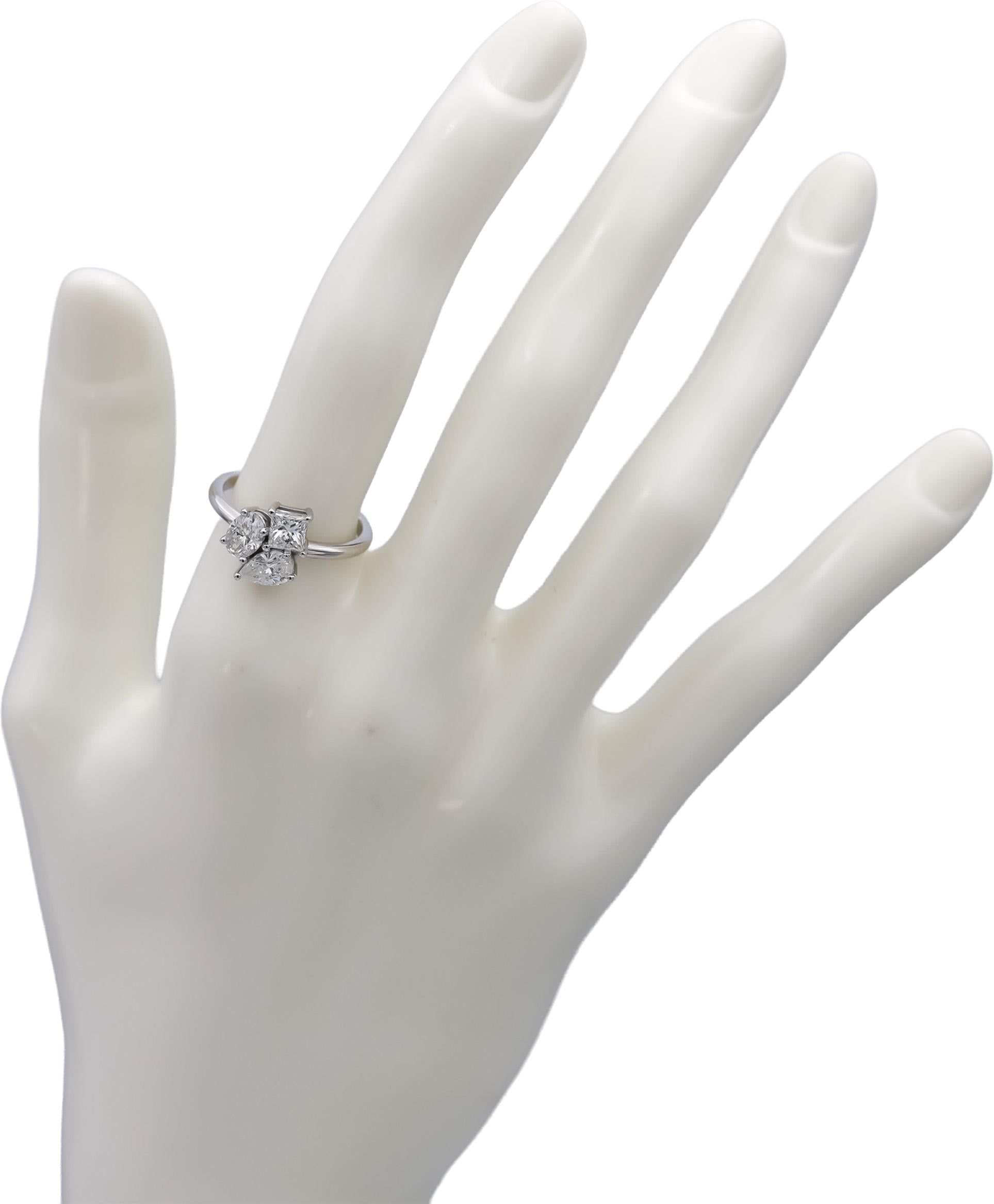 18k White Gold Princess Oval Pear Cut Diamond Three-Stone Ring 1.40CT Size 6.75