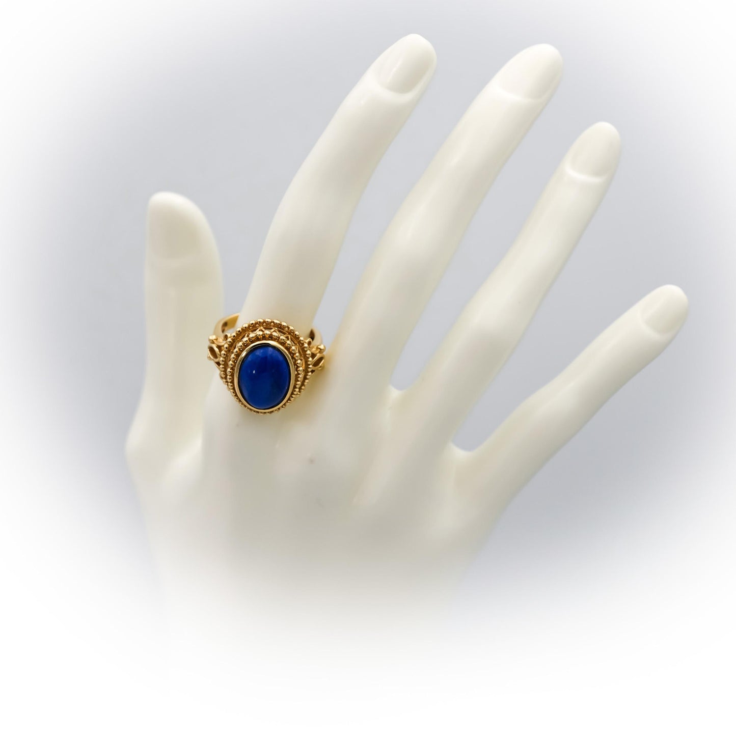 14k Yellow Gold Oval Cabochon Lapis Lazuli Solitaire Cocktail Ring Size 9