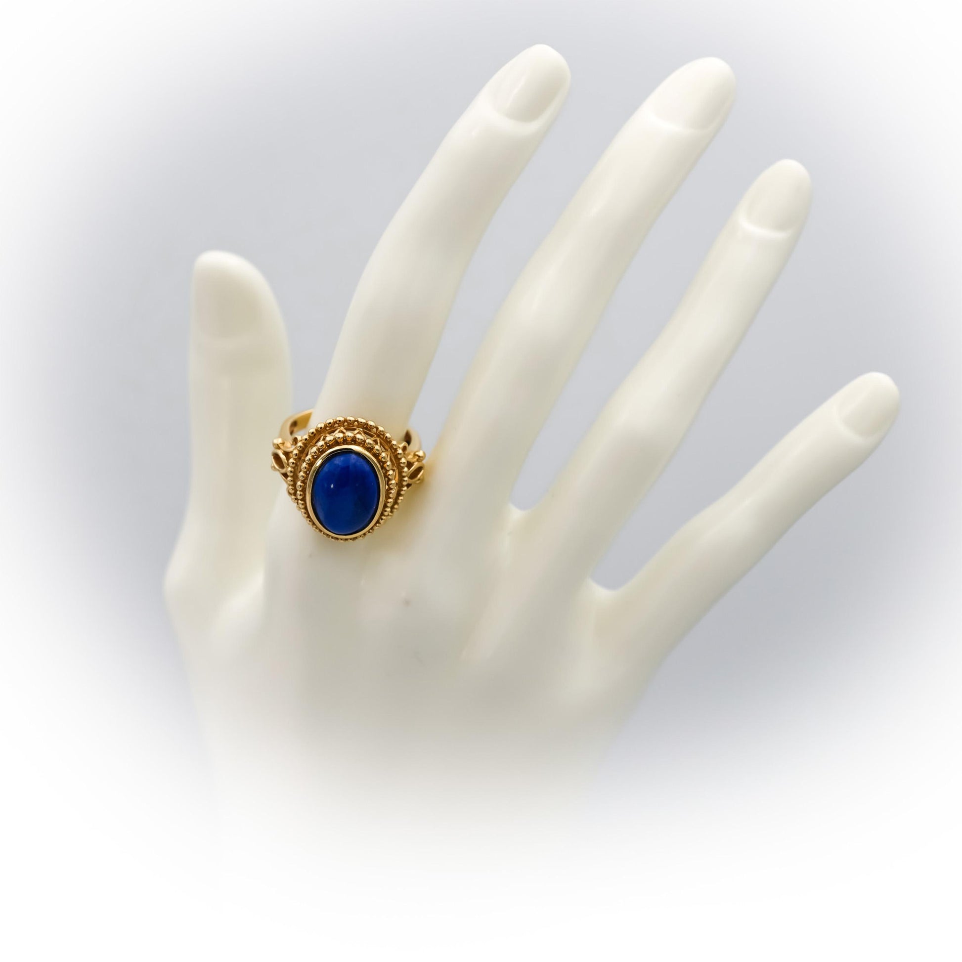 14k Yellow Gold Oval Cabochon Lapis Lazuli Solitaire Cocktail Ring Size 9