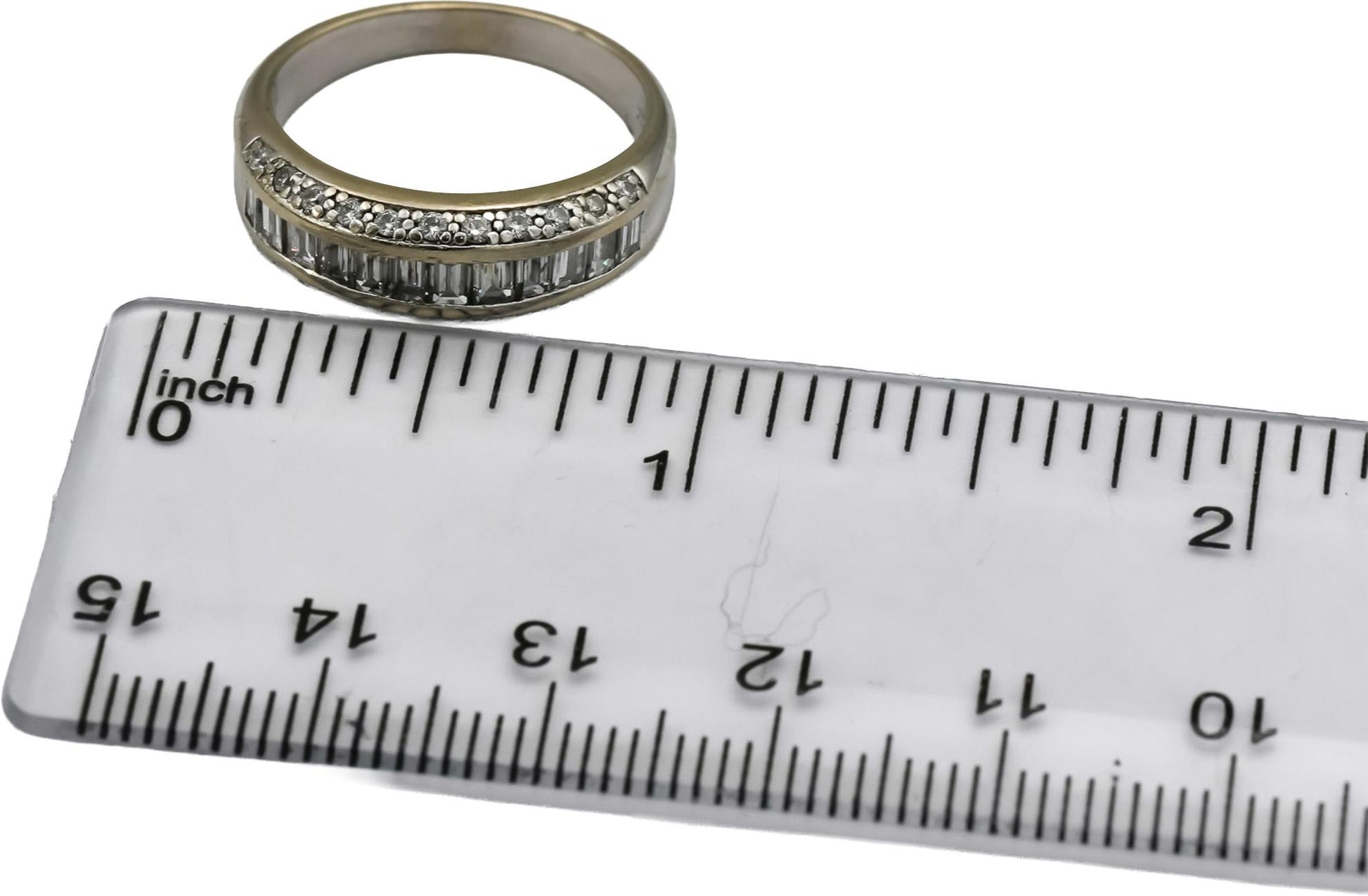 14k White Gold VS Round and Baguette Cut Diamond Band Ring 1.0CT Size 7