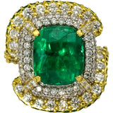 STAMBOLIAN 18k Yellow Gold Emerald and VS Diamond Cocktail Ring 10.50CT Size 8