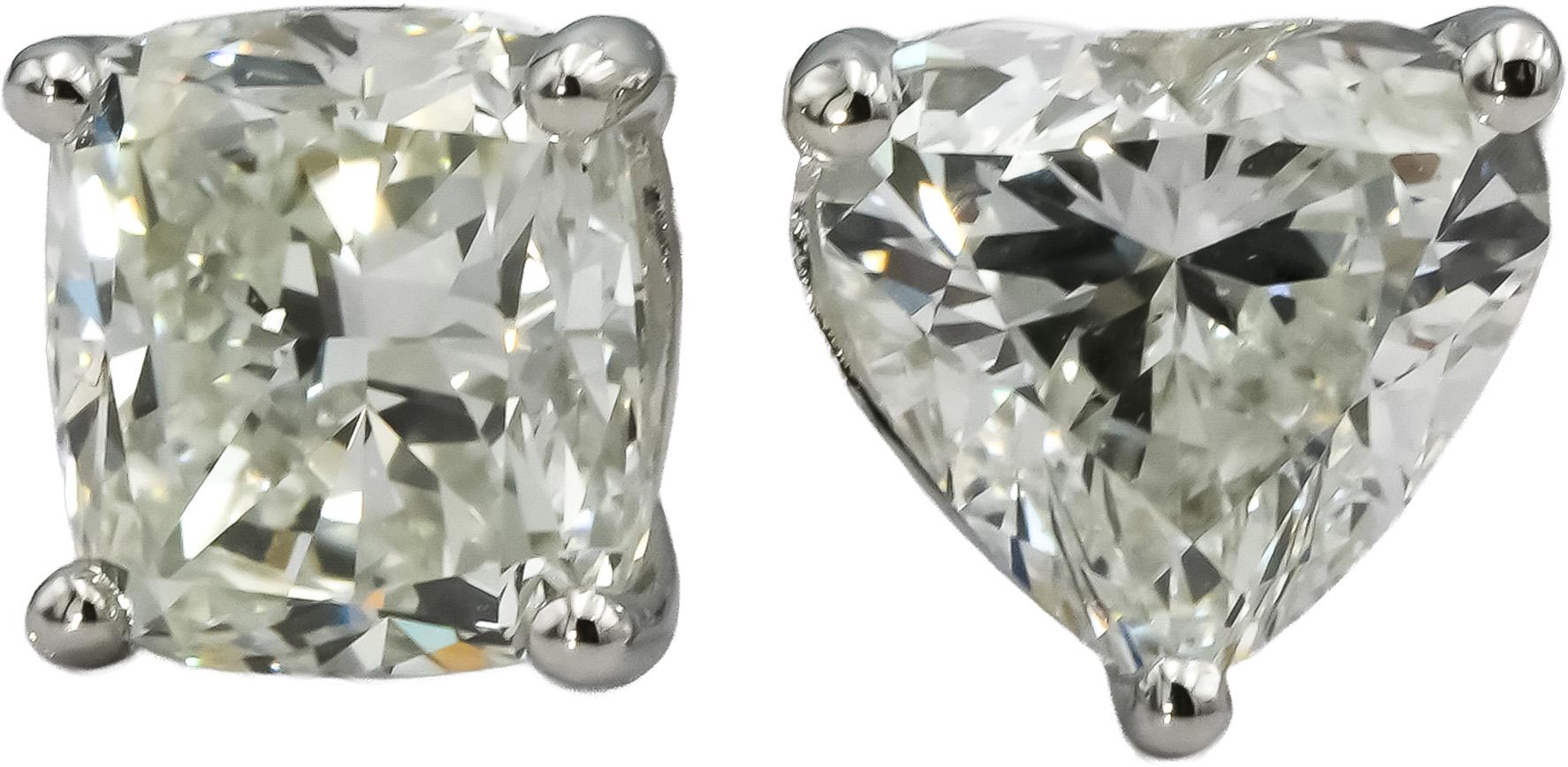 GIA Certified 18k White Gold Cushion & Heart Cut Two Stone Diamond Ring 3.21CT