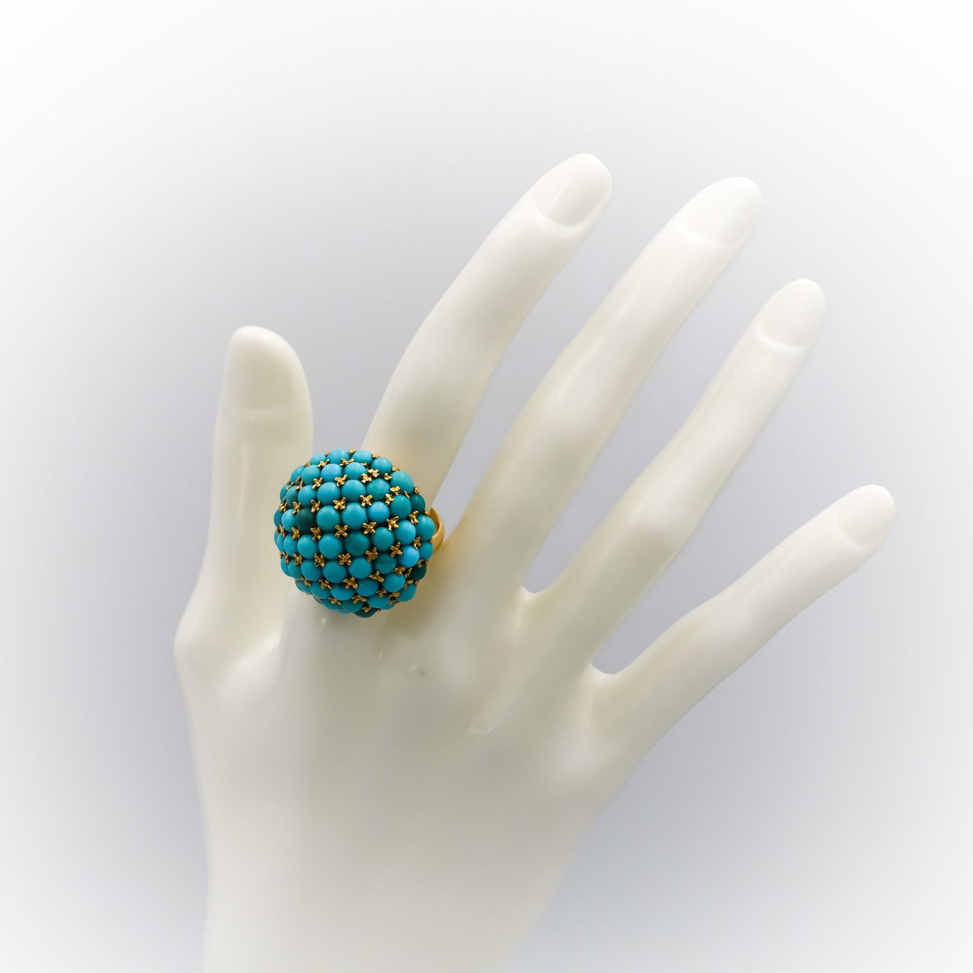 18k Yellow Gold Cabochon Turquoise Jumbo Dome Statement Ring Size 8