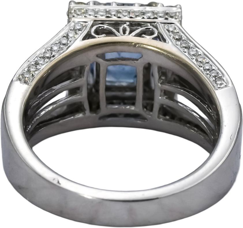 18k White Gold Blue Sapphire and Diamond Cocktail Ring 3.10CTW Size 6.75