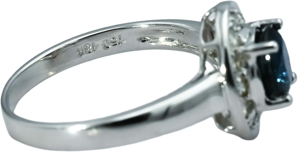 18k White Gold Oval Blue Sapphire Round Diamond Halo Ring 1.08CTW Size 6