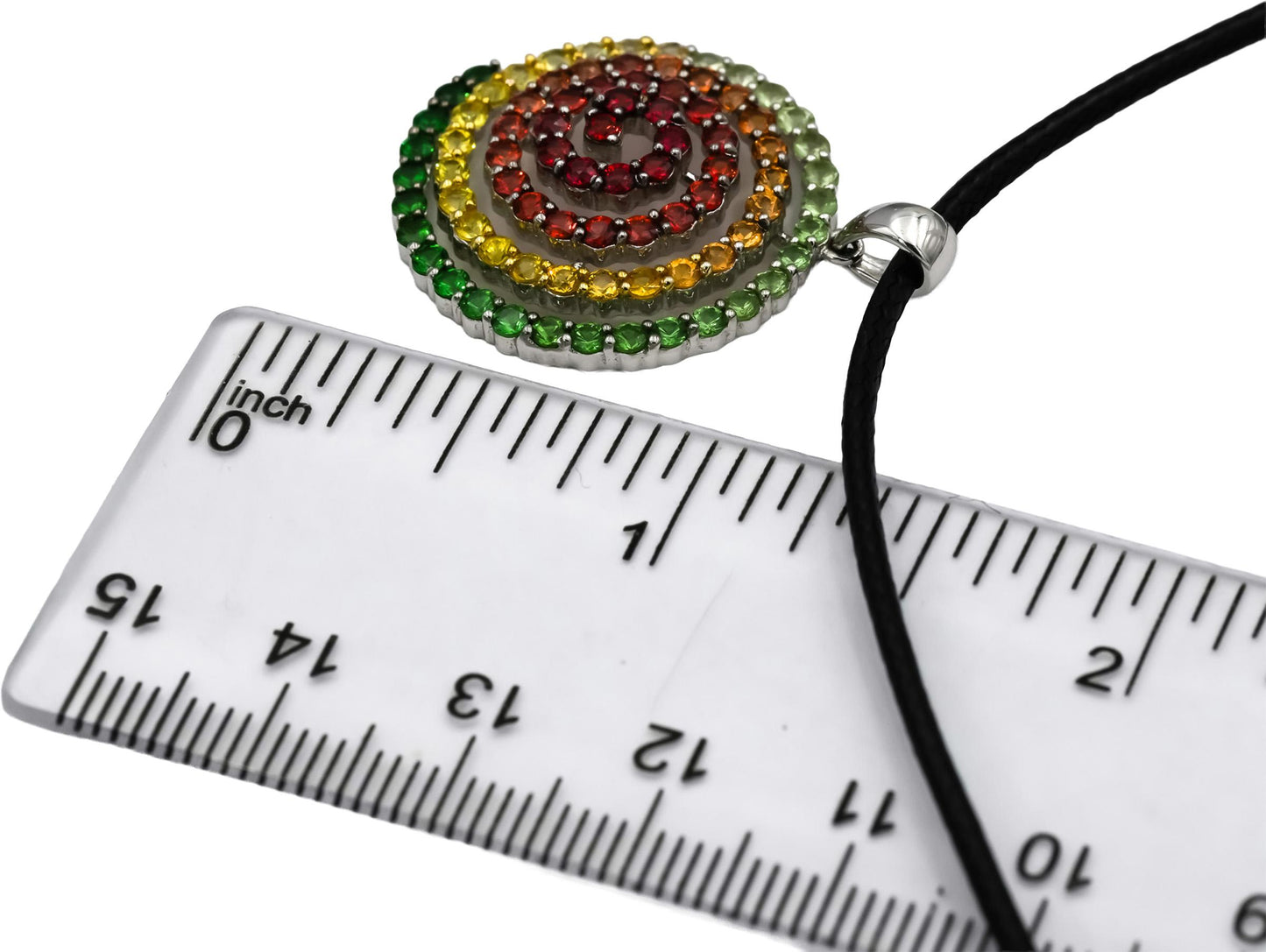 14k White Gold Round Multi Color Assorted Gemstone Spiral Pendant Necklace 2.0CT