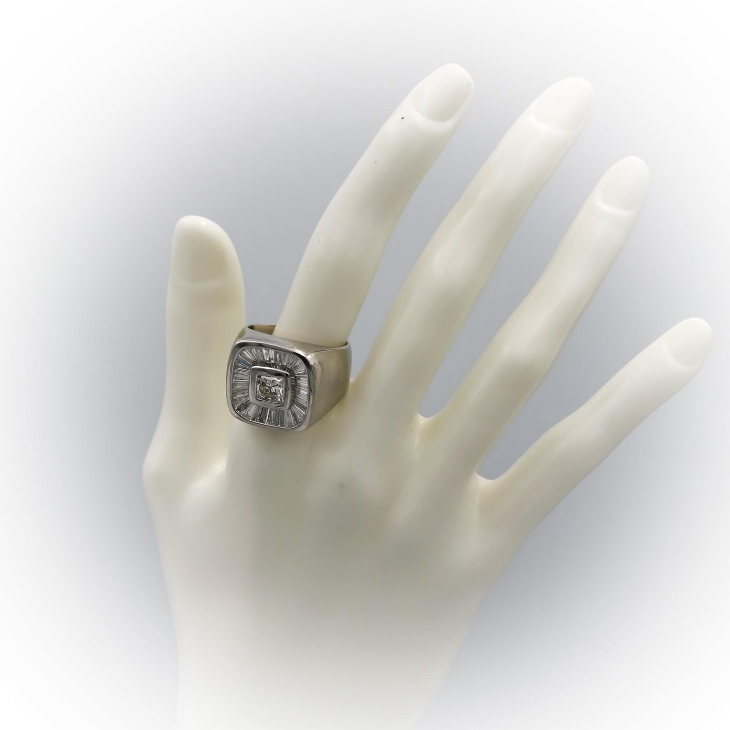 Platinum Round and Baguette Diamond Men's Ring 3.15CT w/ 1.15CT Center Size 9.5