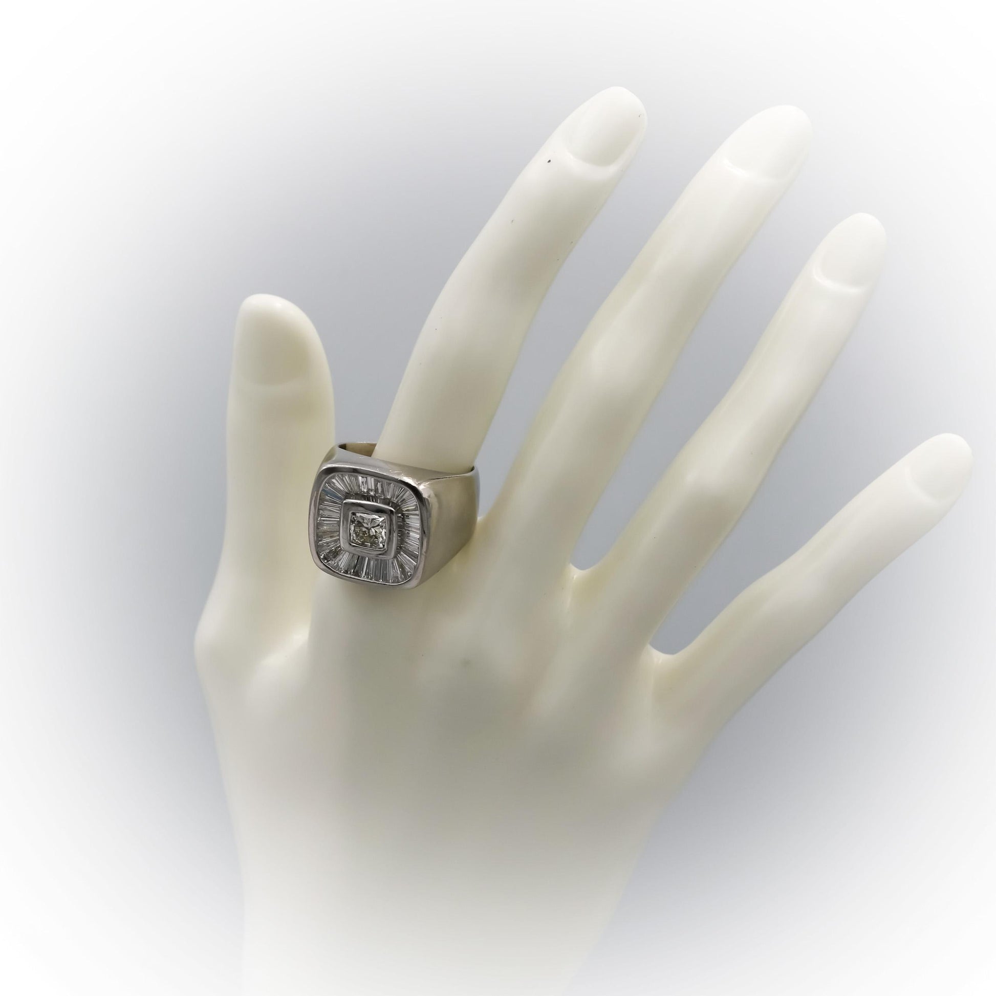 Platinum Round and Baguette Diamond Men's Ring 3.15CT w/ 1.15CT Center Size 9.5