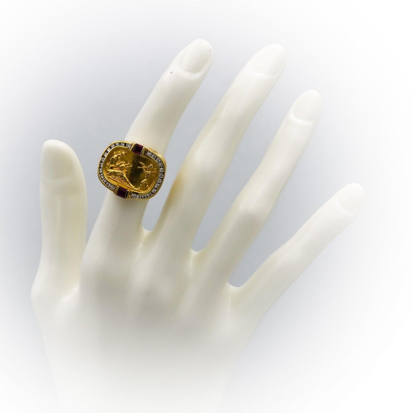 SEIDENGANG 18k Yellow Gold Diamond & Ruby Cupid Venus Ring .63CT Size 5.25