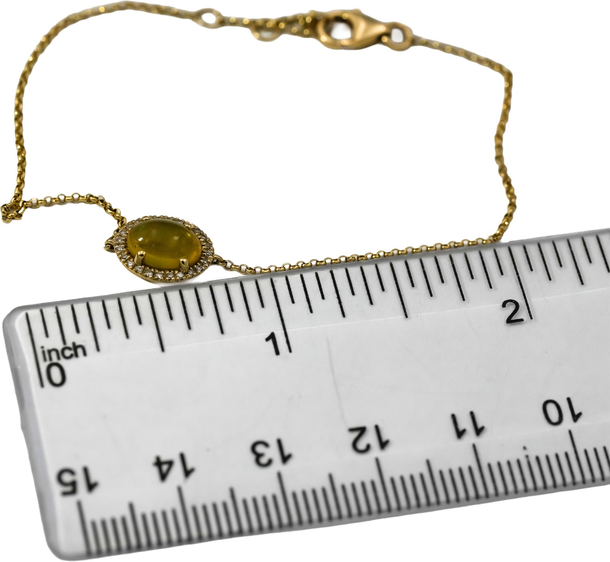 14k Yellow Gold Round Diamond and Cabochon Opal Chain Bracelet 1.12CT