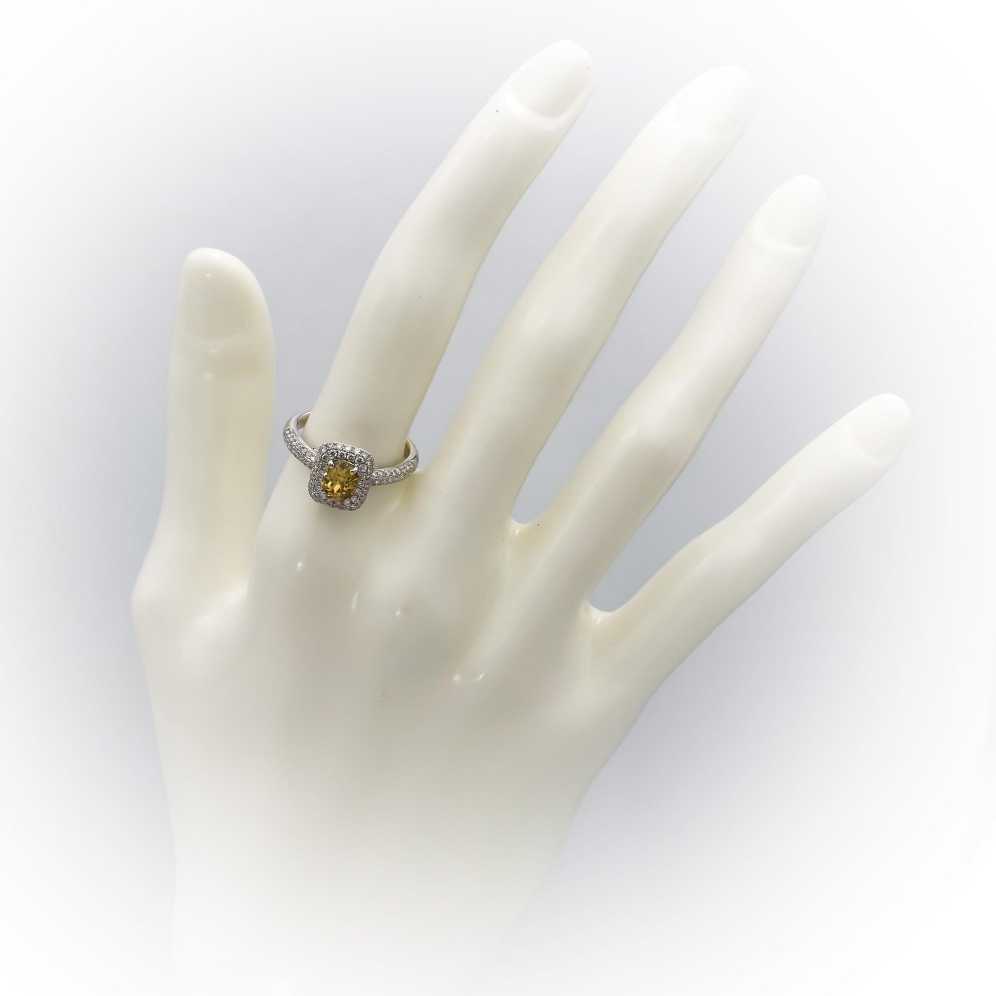18k White Gold White & Fancy Yellow Diamond Pave Ring 1.25CT w/ .75CT Center