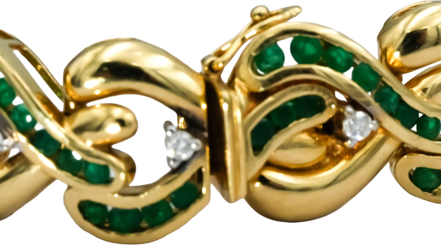 14k Yellow Gold Emerald and Diamond Fancy Link Bracelet 2.35CT