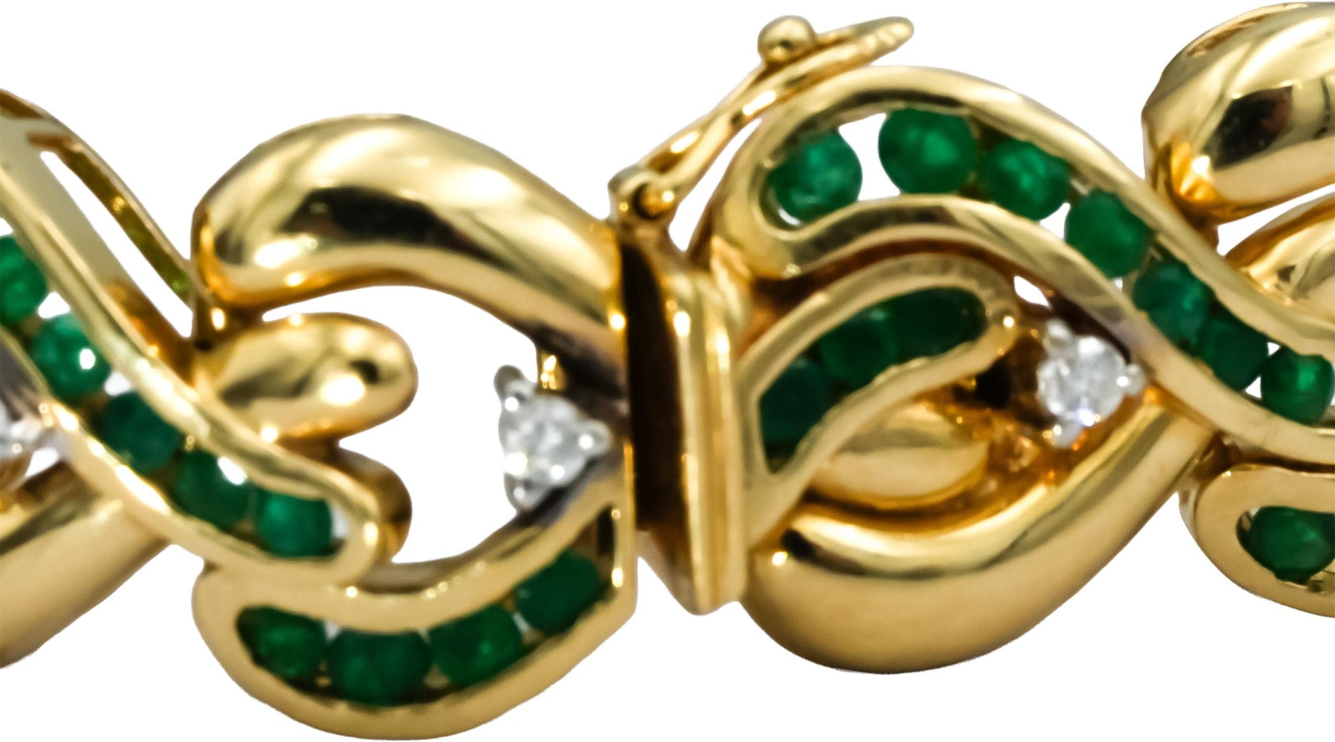 14k Yellow Gold Emerald and Diamond Fancy Link Bracelet 2.35CT