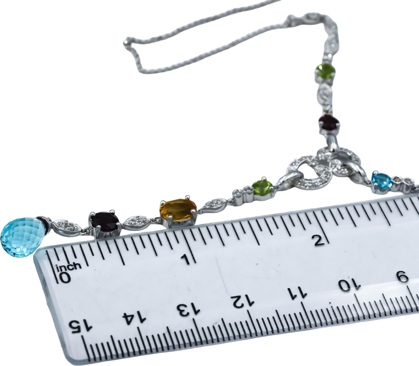 14k White Gold Diamond and Assorted Gemstone Chain Necklace 0.35CT