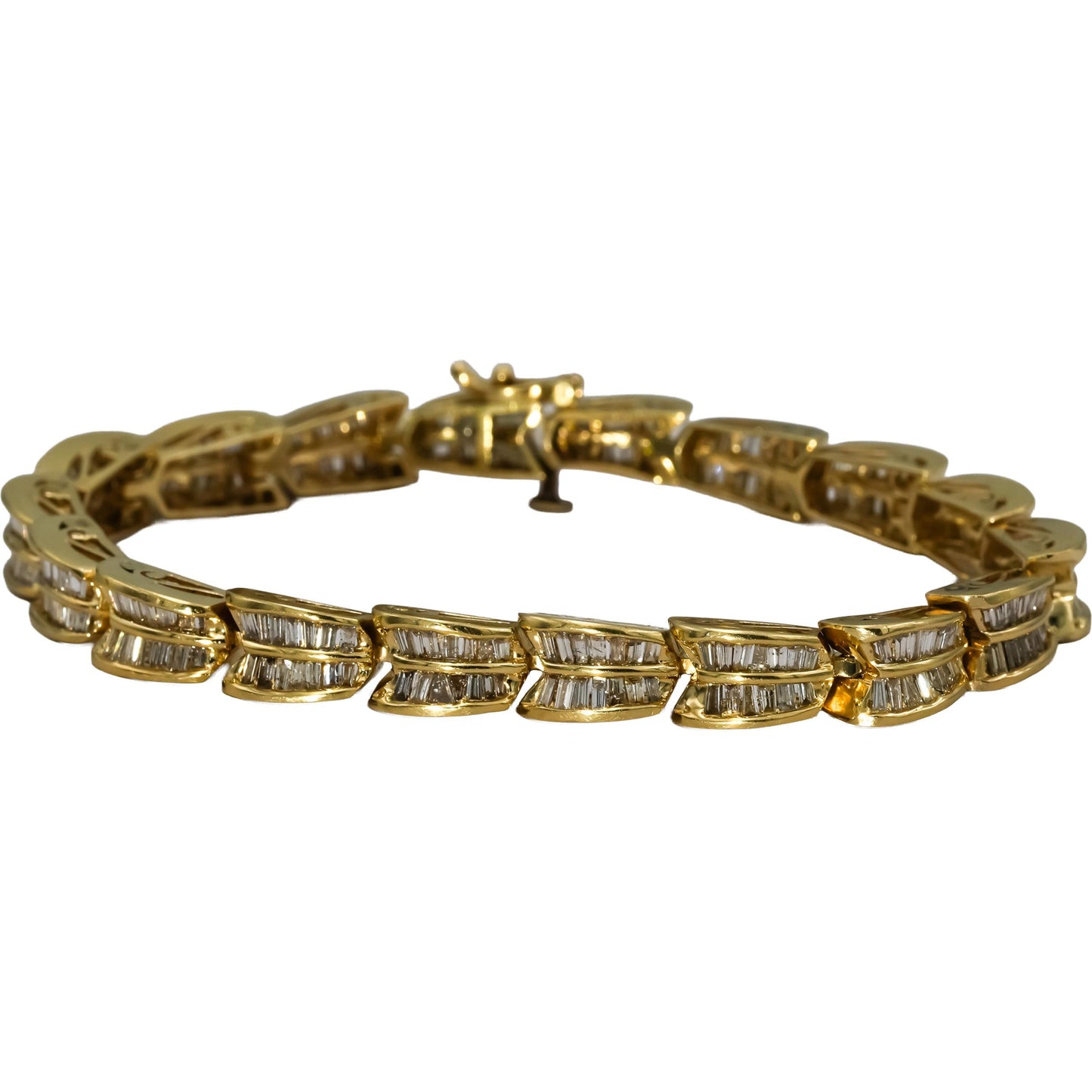 14k Yellow Gold Baguette Cut Diamond Link Bracelet 5.0CT