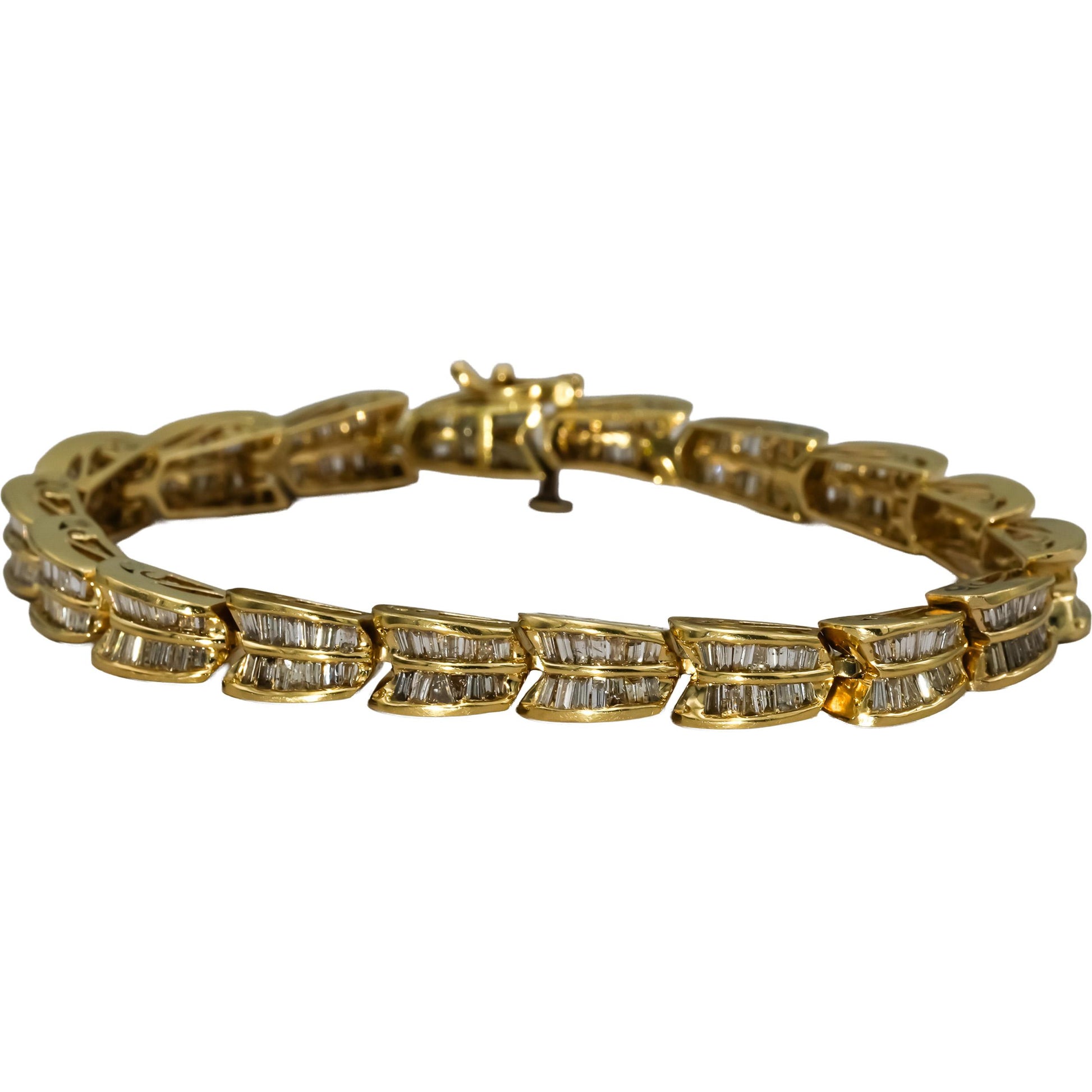 14k Yellow Gold Baguette Cut Diamond Link Bracelet 5.0CT