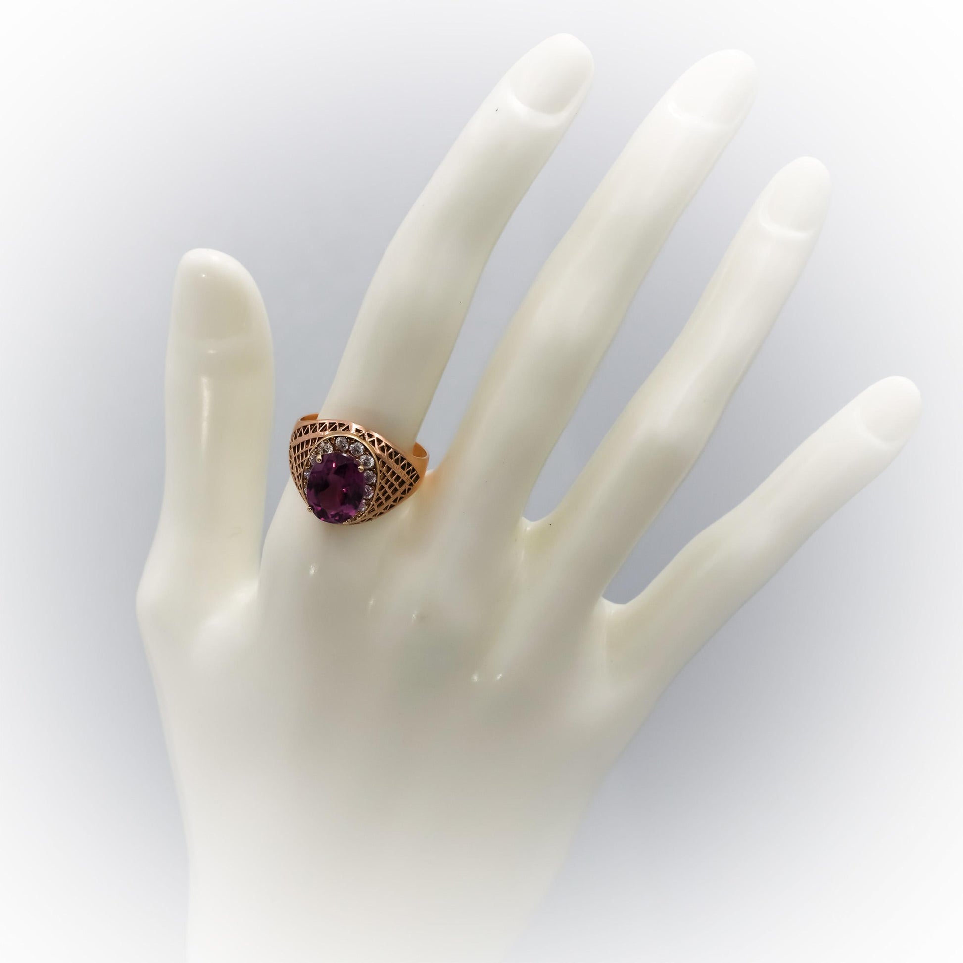 14k Rose Gold VS Diamond and Synthetic Amethyst Ring 4.50CT Size 8.75