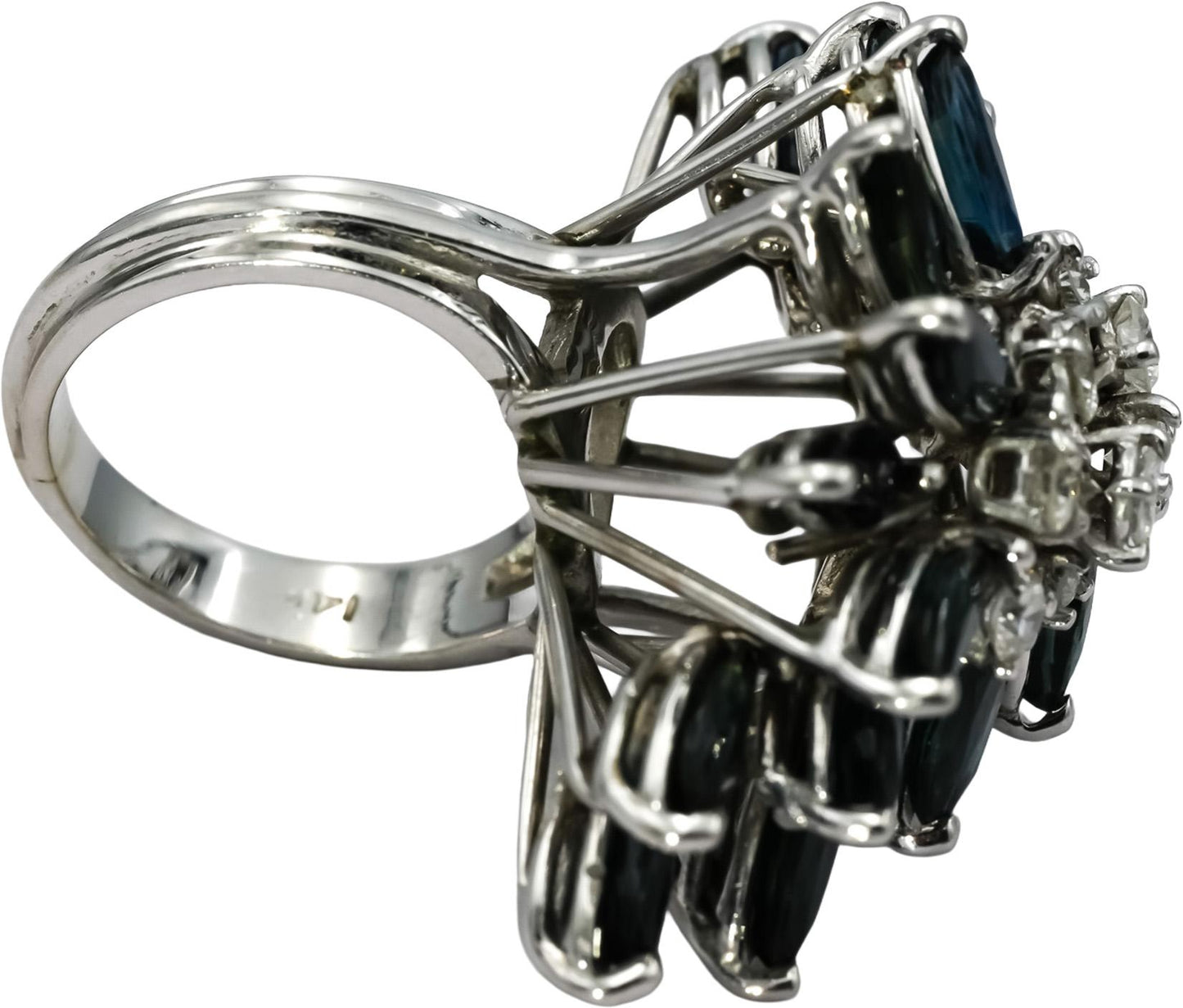 14k White Gold Round Diamond Marquise Sapphire Waterfall Ring 4.70CT Size 4