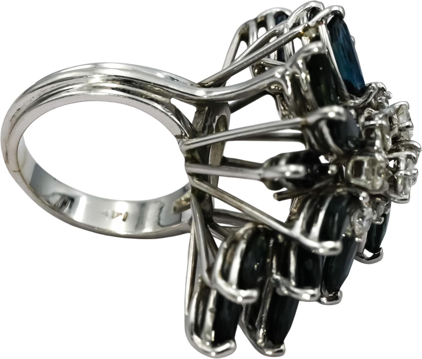 14k White Gold Round Diamond Marquise Sapphire Waterfall Ring 4.70CT Size 4