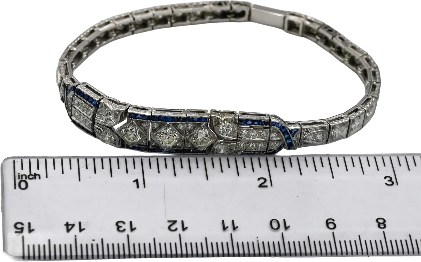 Antique Vintage Deco Platinum & 14k Gold Diamond and Sapphire Bracelet 4.75CT