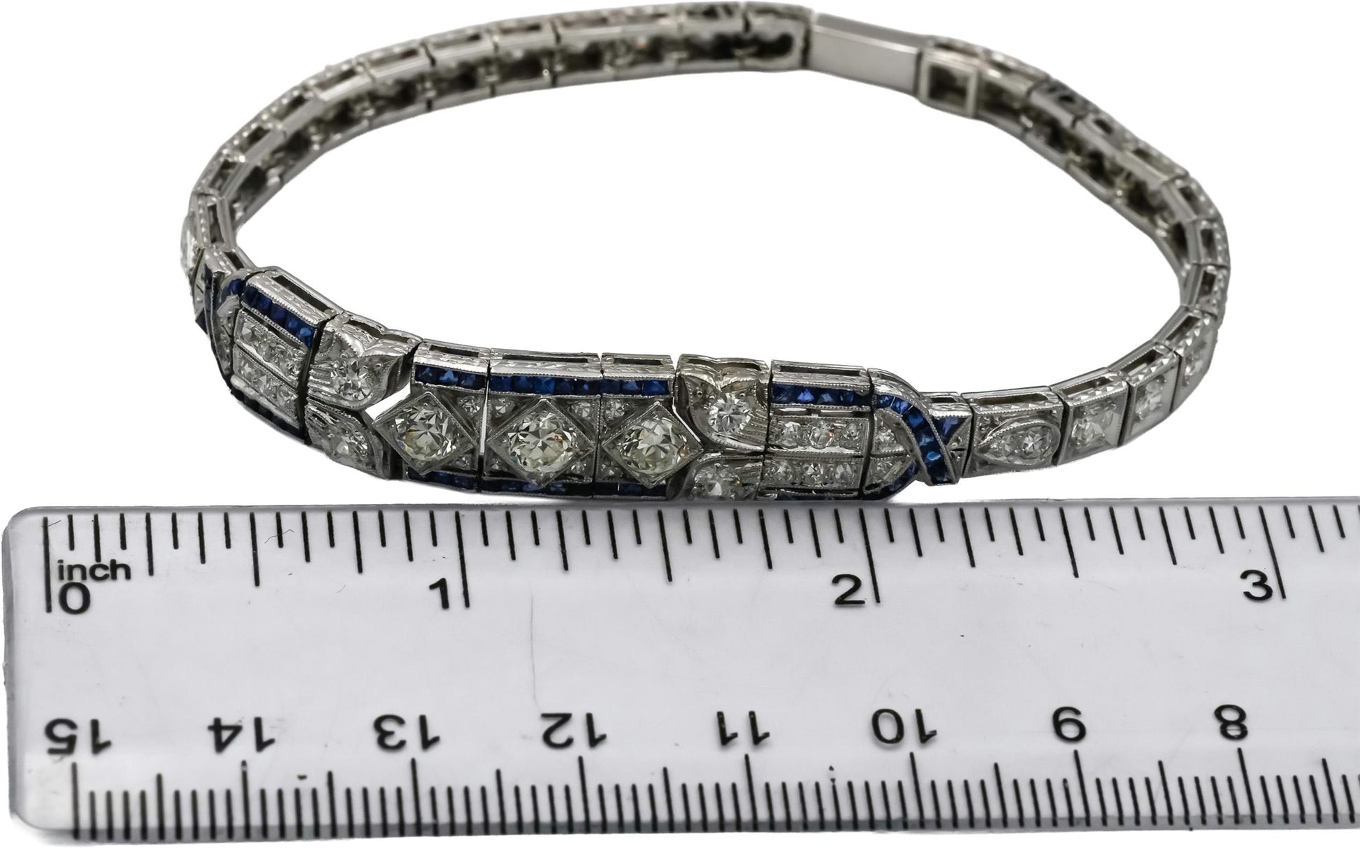 Antique Vintage Deco Platinum & 14k Gold Diamond and Sapphire Bracelet 4.75CT