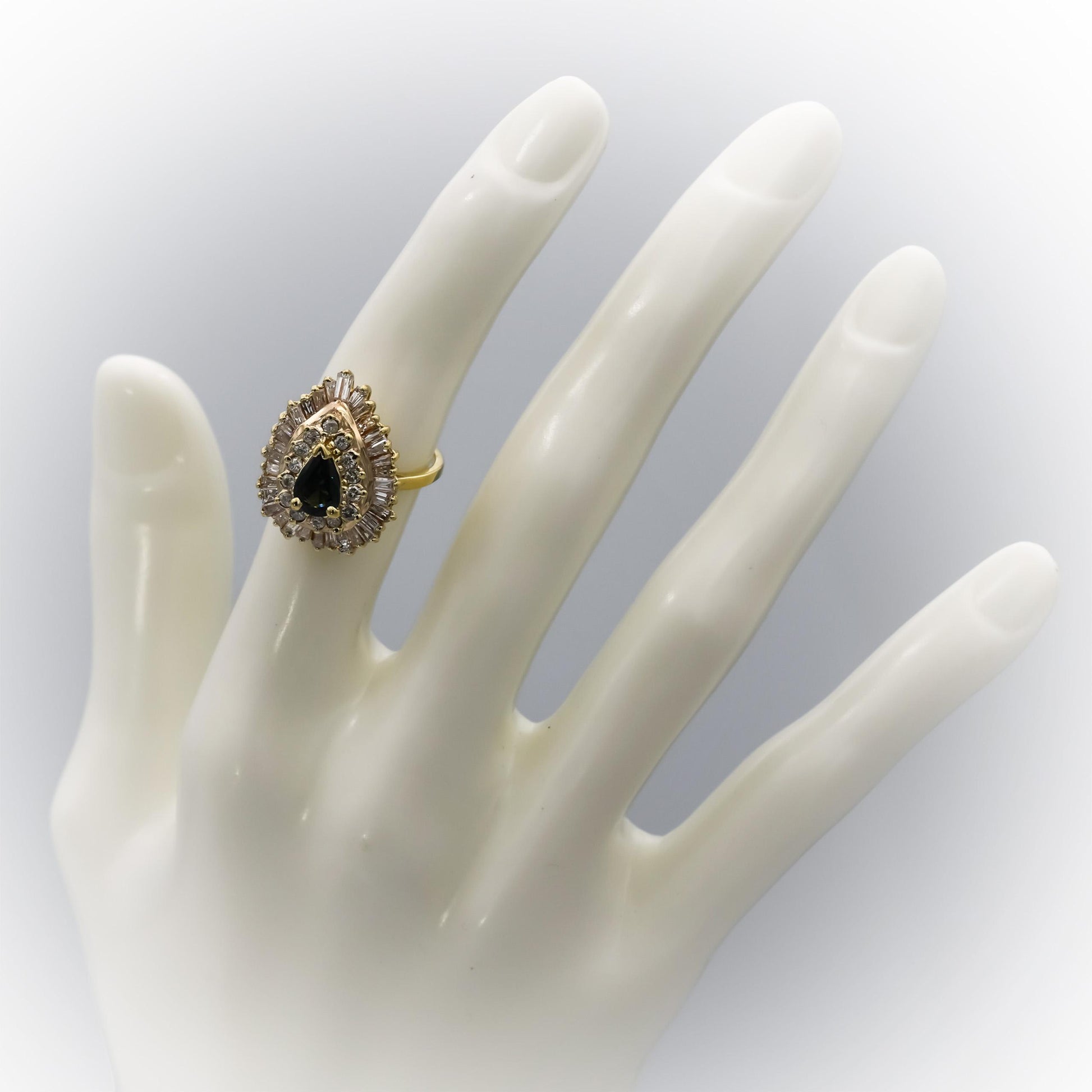 14k Yellow Gold Diamond and Sapphire Cocktail Ring 2.50CT Size 5.5
