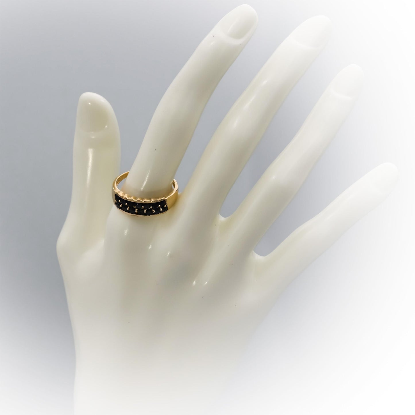 10k Yellow Gold Round Blue Sapphire Band Ring 1.0CT Size 10
