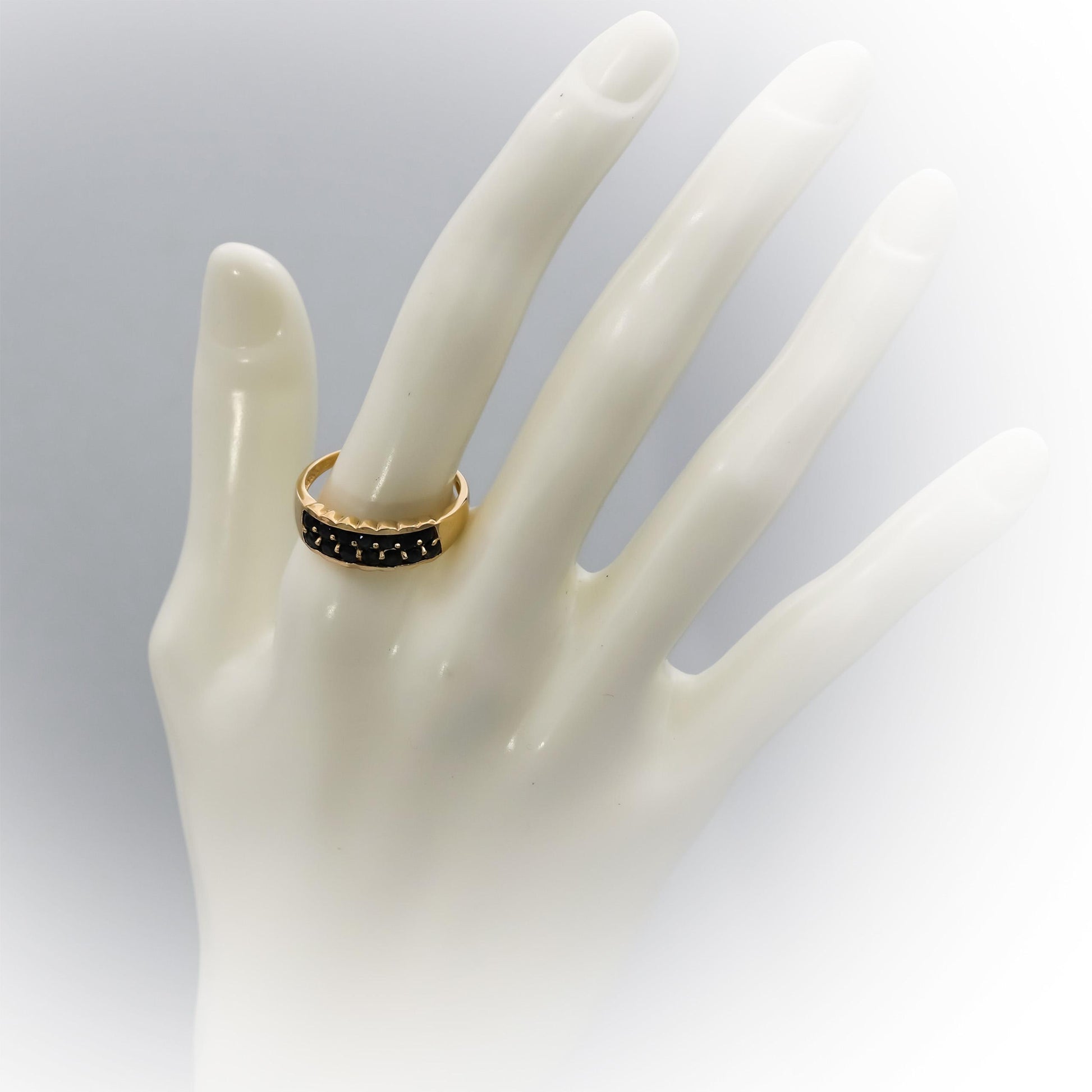 10k Yellow Gold Round Blue Sapphire Band Ring 1.0CT Size 10