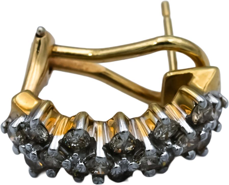 14k Yellow & White Gold Round Diamond Cluster Curved Earrings 1.01CT