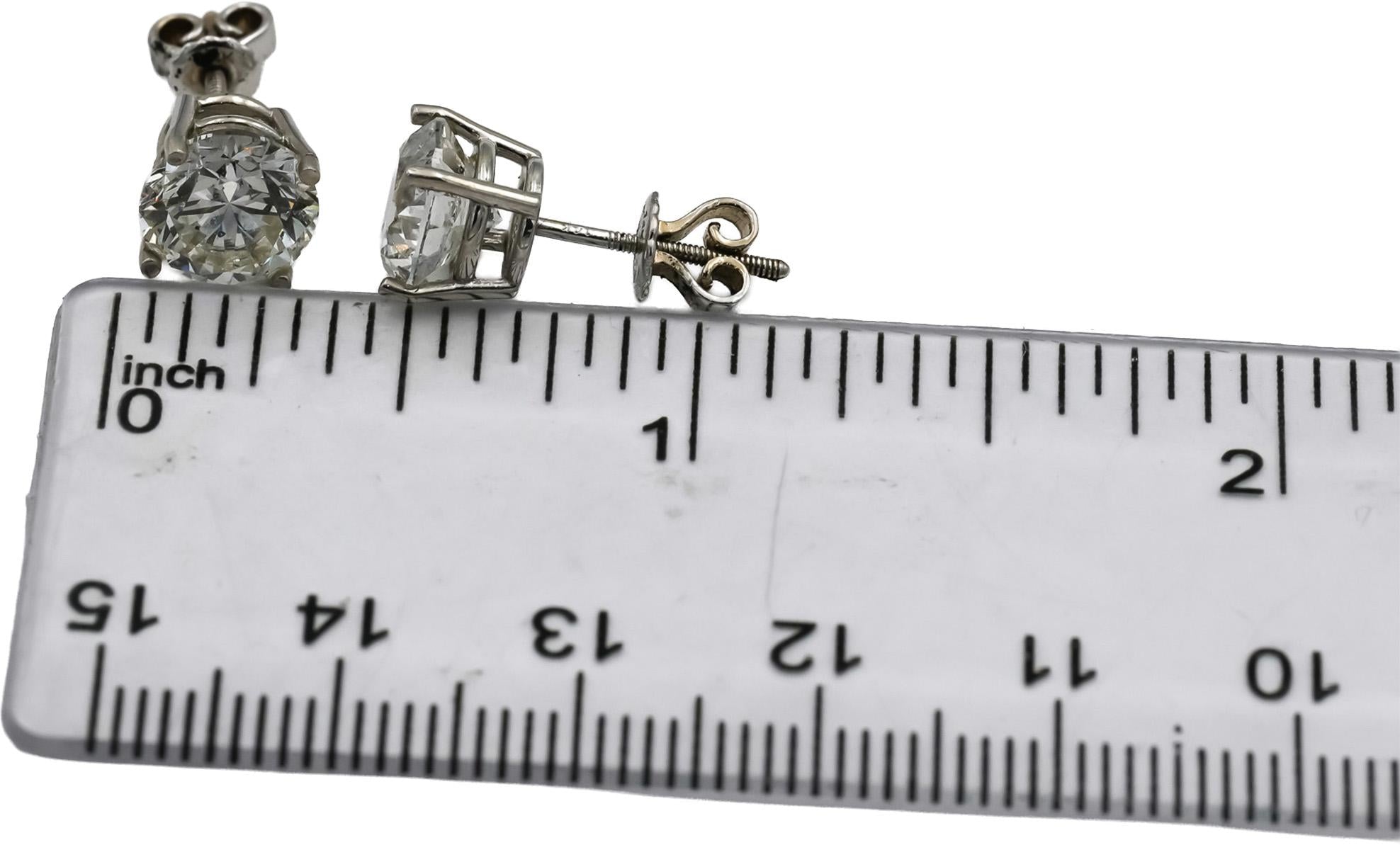 14k White Gold Round Cut Diamond Screw Back Stud Earrings 4.03CT