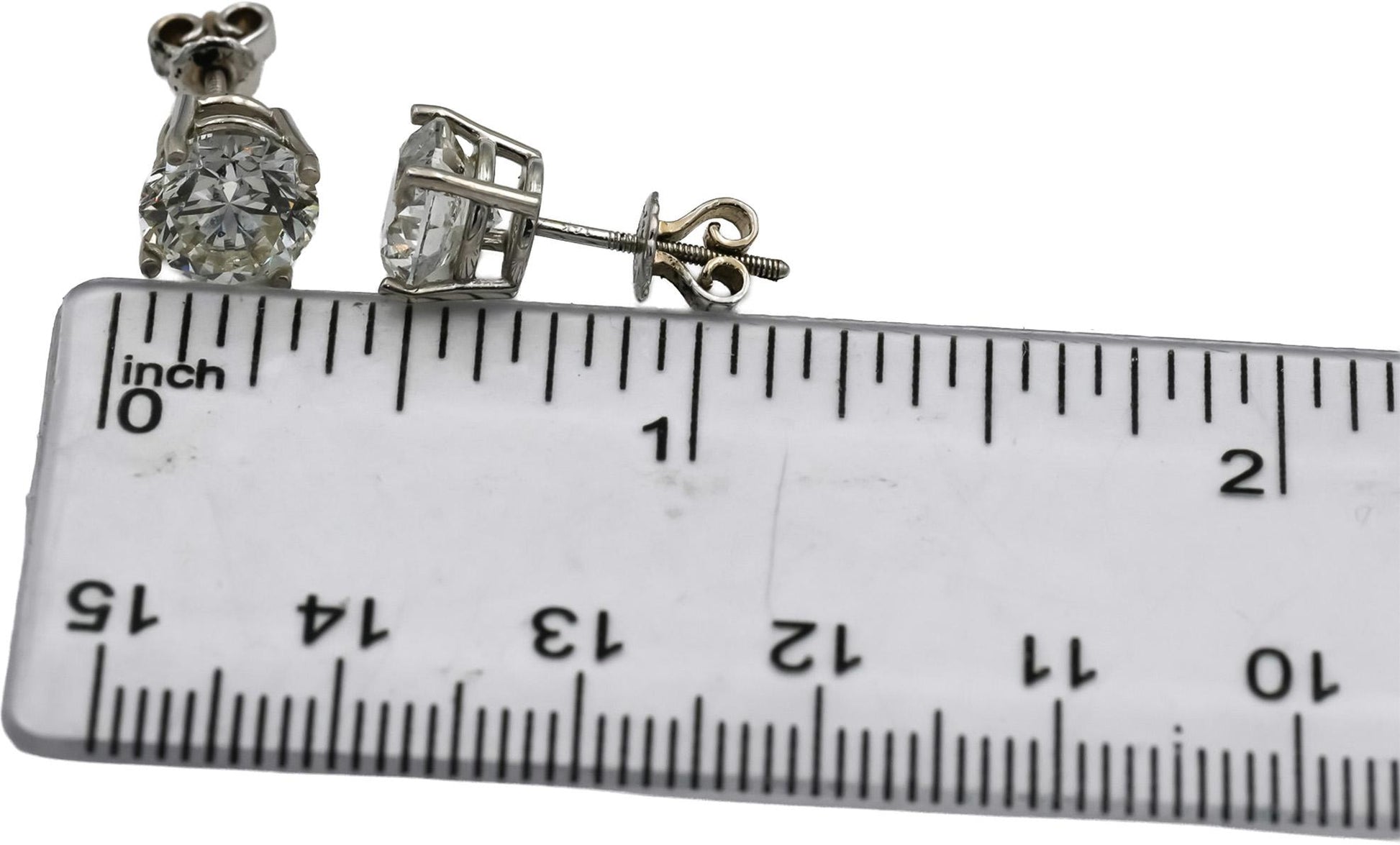 14k White Gold Round Cut Diamond Screw Back Stud Earrings 4.03CT